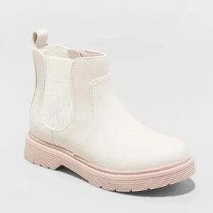 Little Girls 13 Zita Zipper Chelsea Boots Ivory Cat & Jack Faux Leather Cream